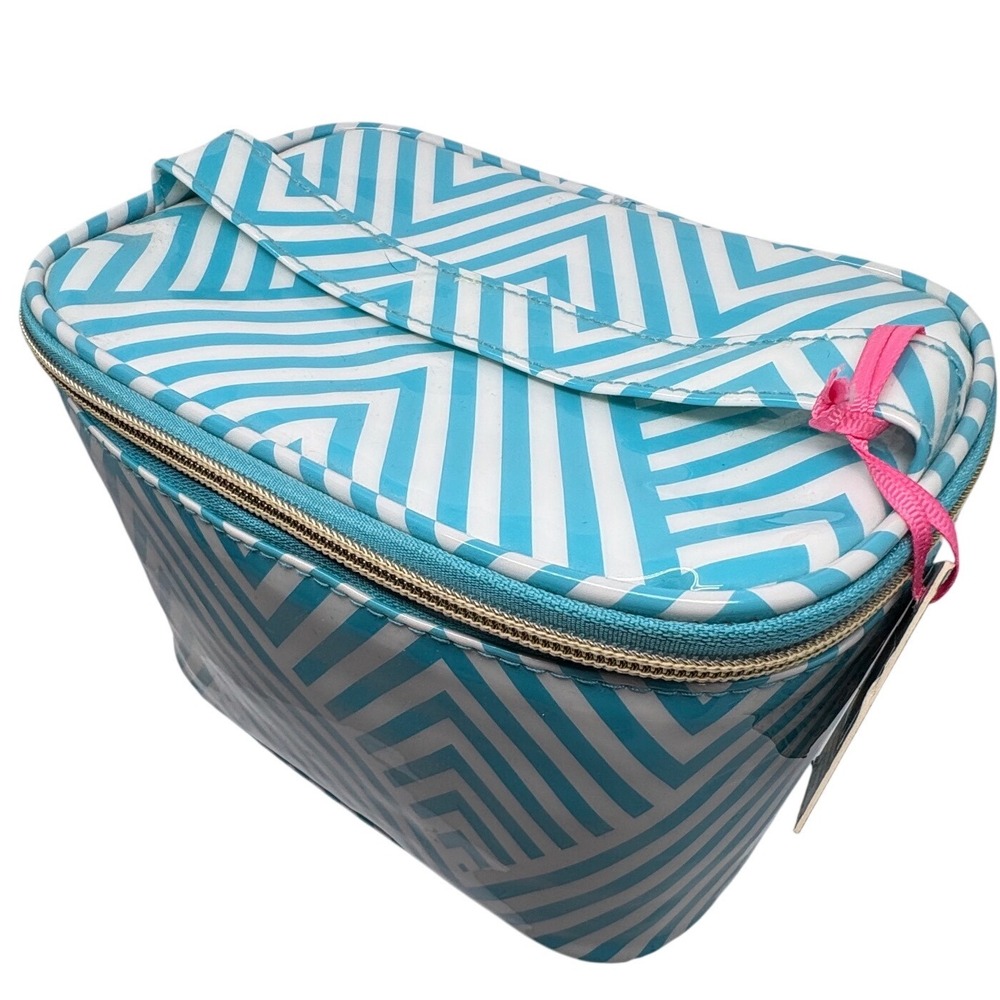 Dabney Lee Teal White Geometric‎ Chevron Train Case Makeup Bag DL-TC001 NWT